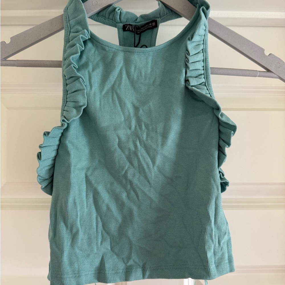 Zara Aqua Ruffle Tank Top